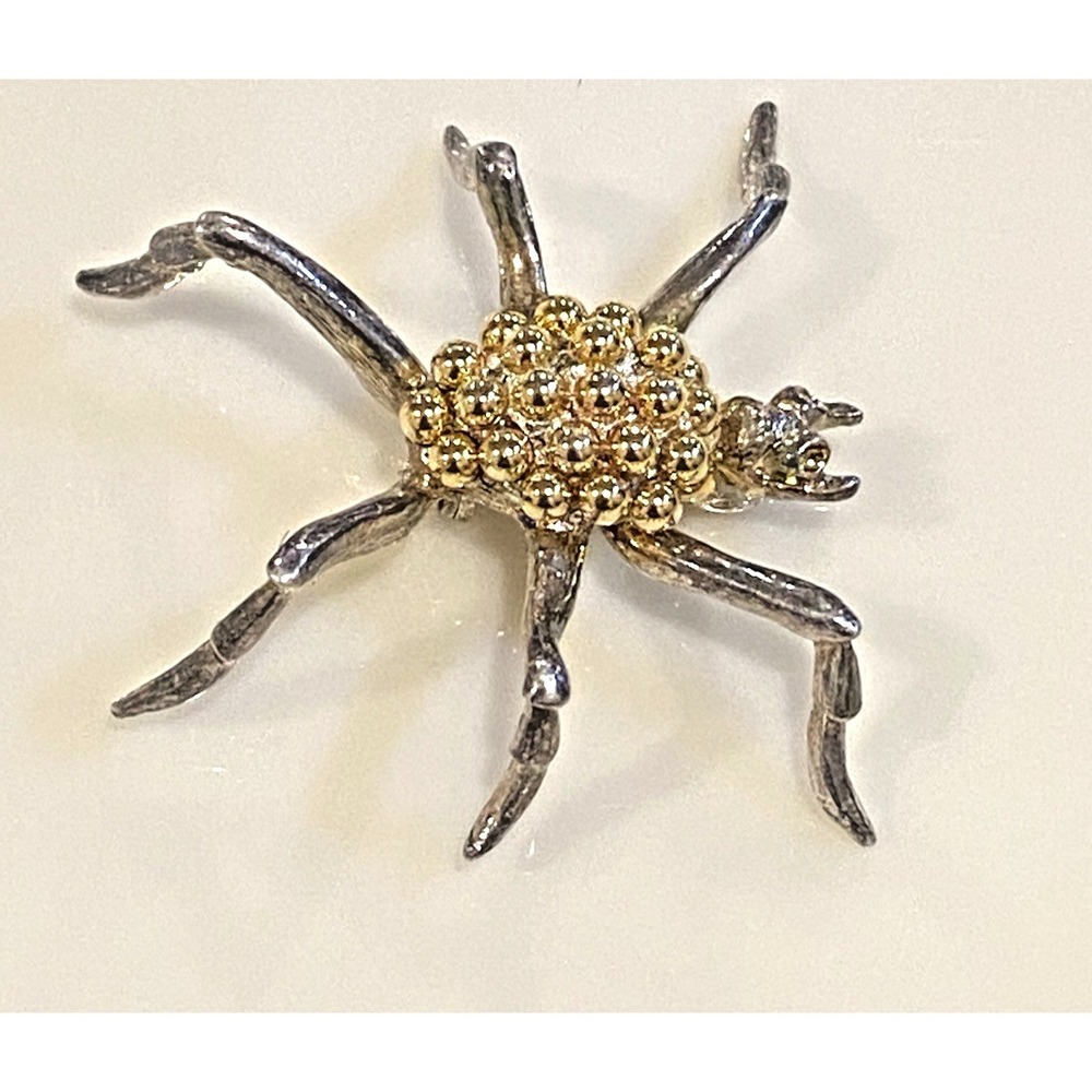 Two-Tone Spider Brooch 1.5 Inch Silver & Gold Bug Insect Pin